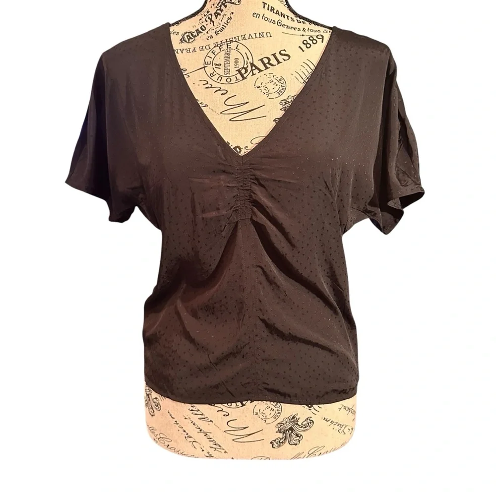 Madewell Ruched V Neck Jacquard Top Minimalist Texture Black Side Zip Size 0 NWT